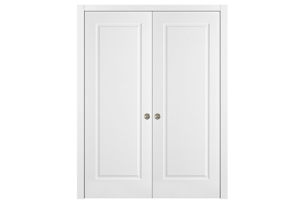Nova 1 Panel Soft White Laminated Traditional Interior Door - Double Pocket