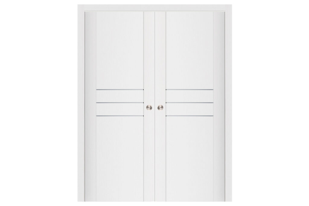 Nova Stile 005 Soft White Laminated Modern Interior Door - Double Pocket
