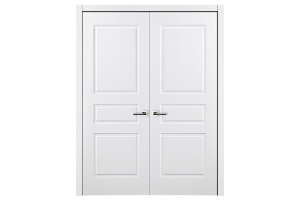 Nova 3 Panel Soft White Laminated Traditional interior Door - Double Door