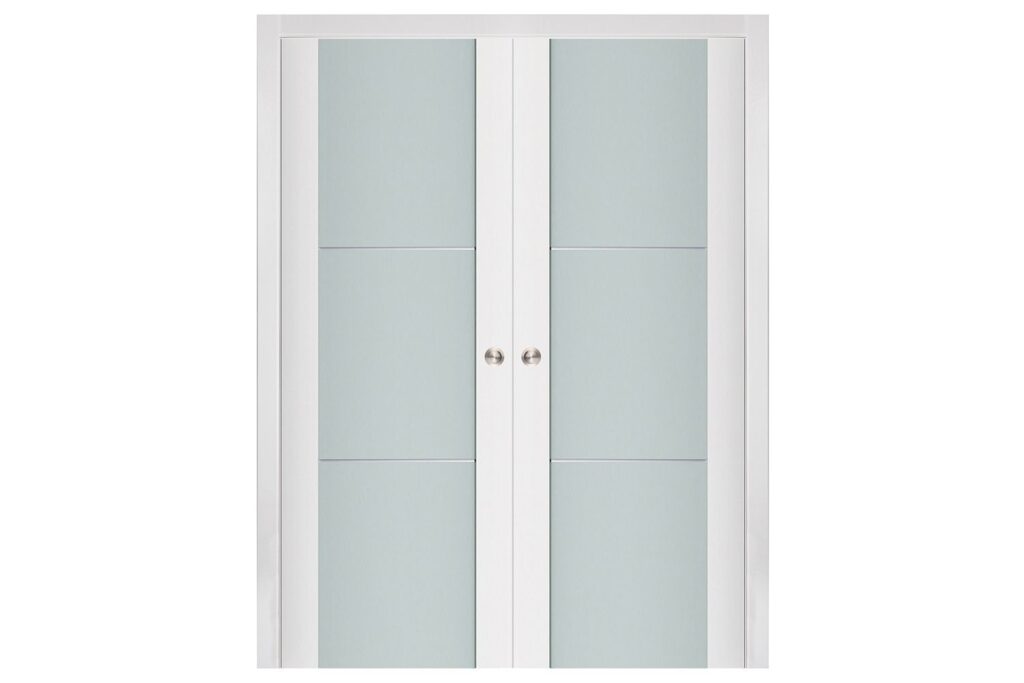 Nova Triplex 004 Soft White Laminated Modern Interior Door - Double Pocket