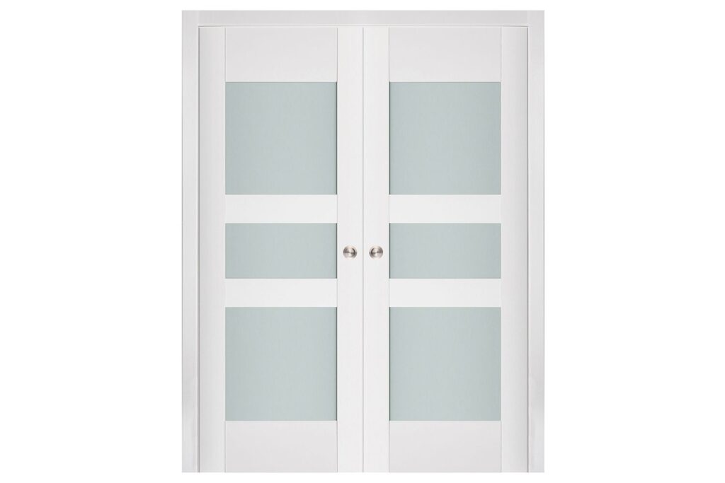 Nova Triplex 036 Soft White Laminated Modern Interior Door - Double Pocket