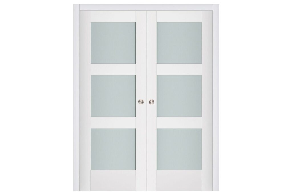 Nova Triplex 058 Soft White Laminated Modern Interior Door - Double Pocket