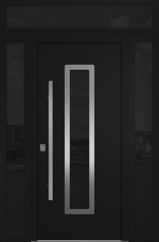 Nova Inox S1 Black Modern Exterior Door w Double Sidelight & Transom Right-in