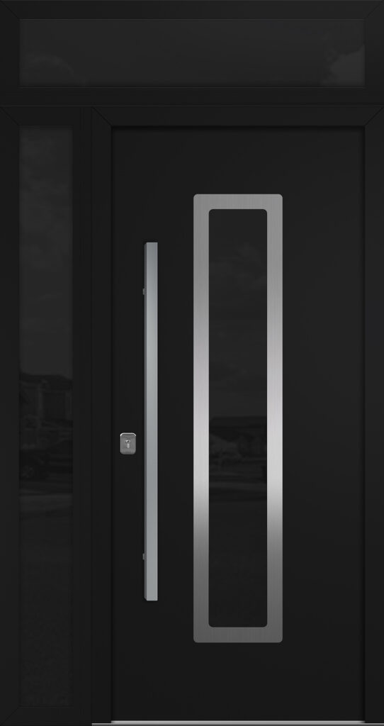 Nova Inox S1 Black Modern Exterior Door w Left Sidelight & Transom Right-in