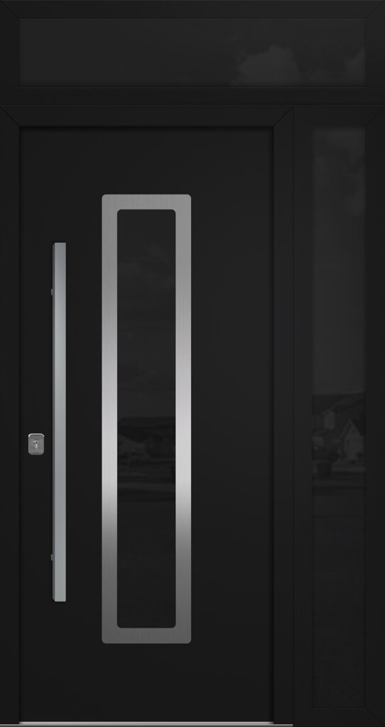 Nova Inox S1 Black Modern Exterior Door w Right Sidelight & Transom Right-in