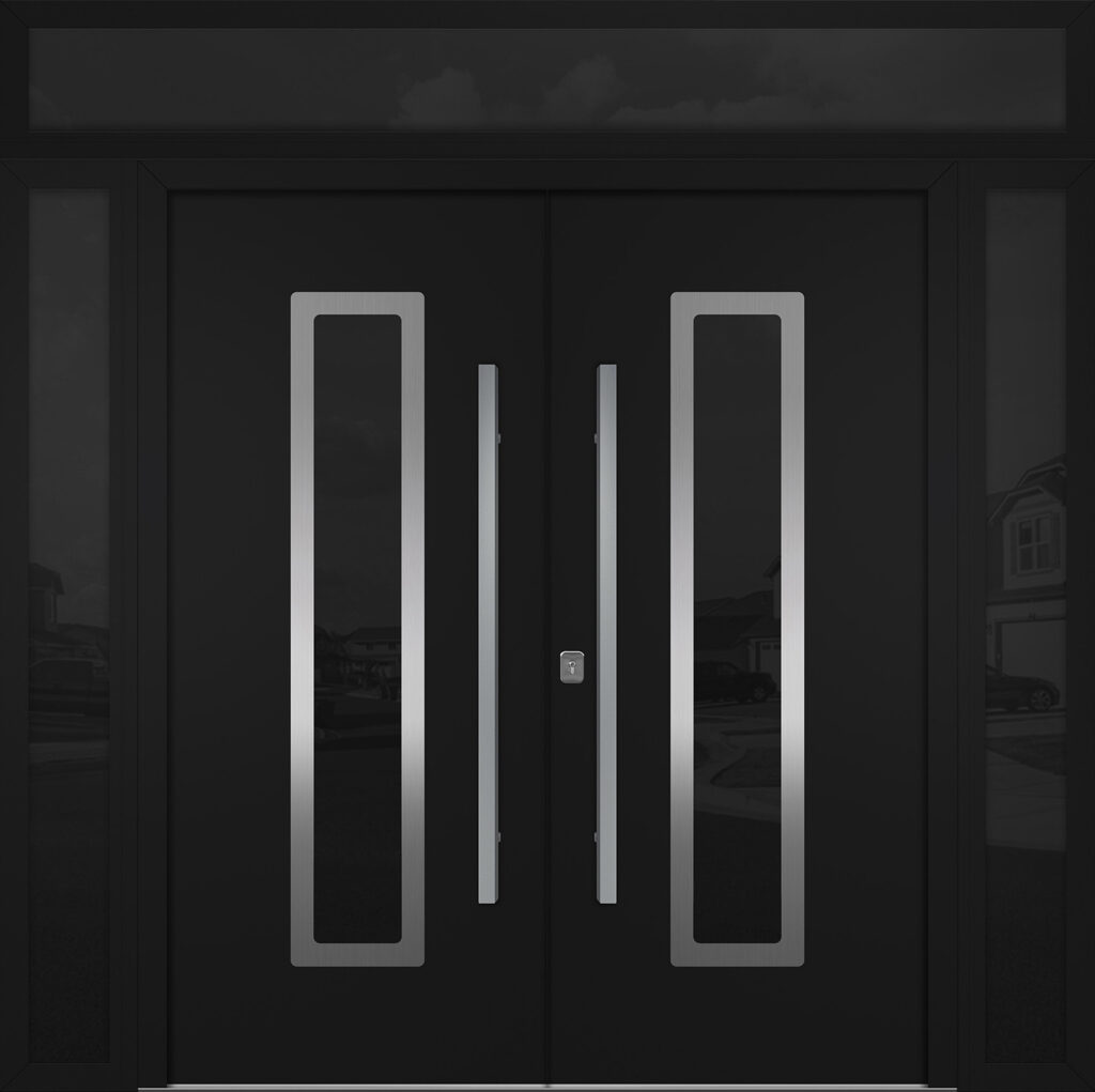 Nova Inox S1 Black Modern Exterior Double Door w Double Sidelight & Transom Right-in