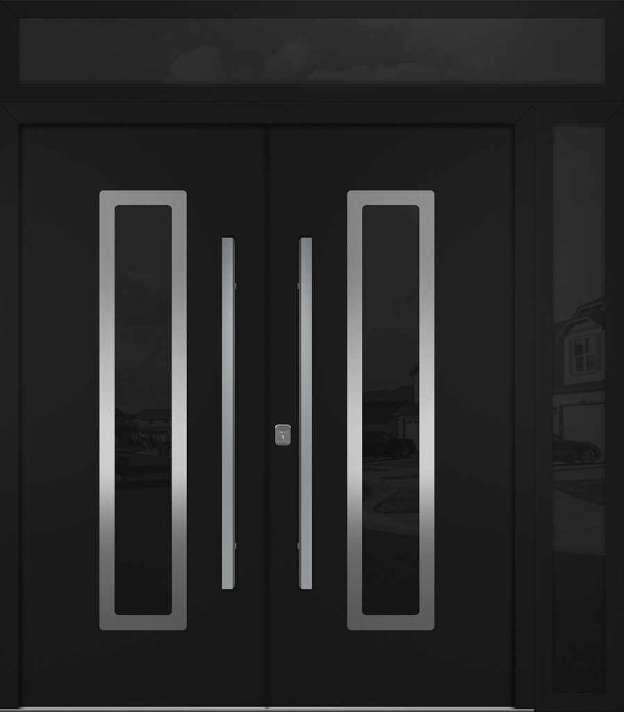 Nova Inox S1 Black Modern Exterior Double Door w Right Sidelight & Transom Right-in