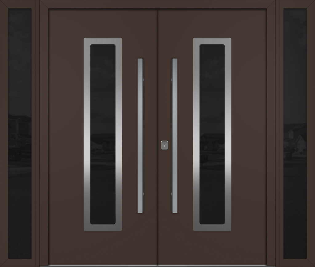 Nova Inox S1 Brown Modern Exterior Double Door w Double Sidelight Right-in