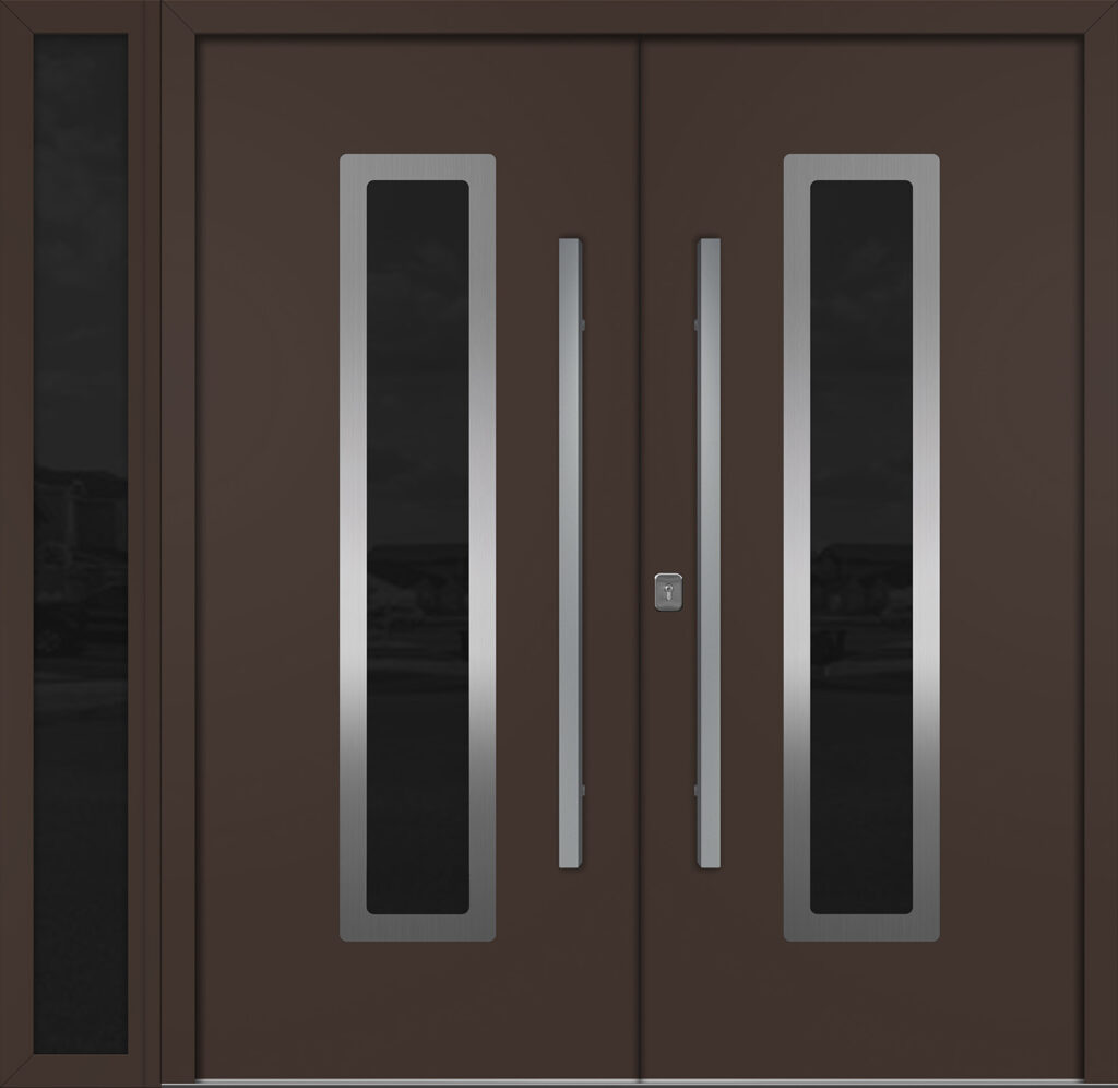 Nova Inox S1 Brown Modern Exterior Double Door w Right Sidelight Right-in