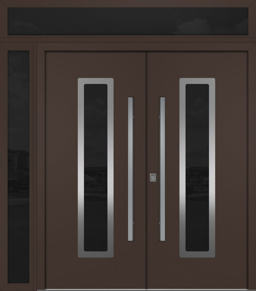 Nova Inox S1 Brown Modern Exterior Double Door w Left Sidelight & Transom Right-in