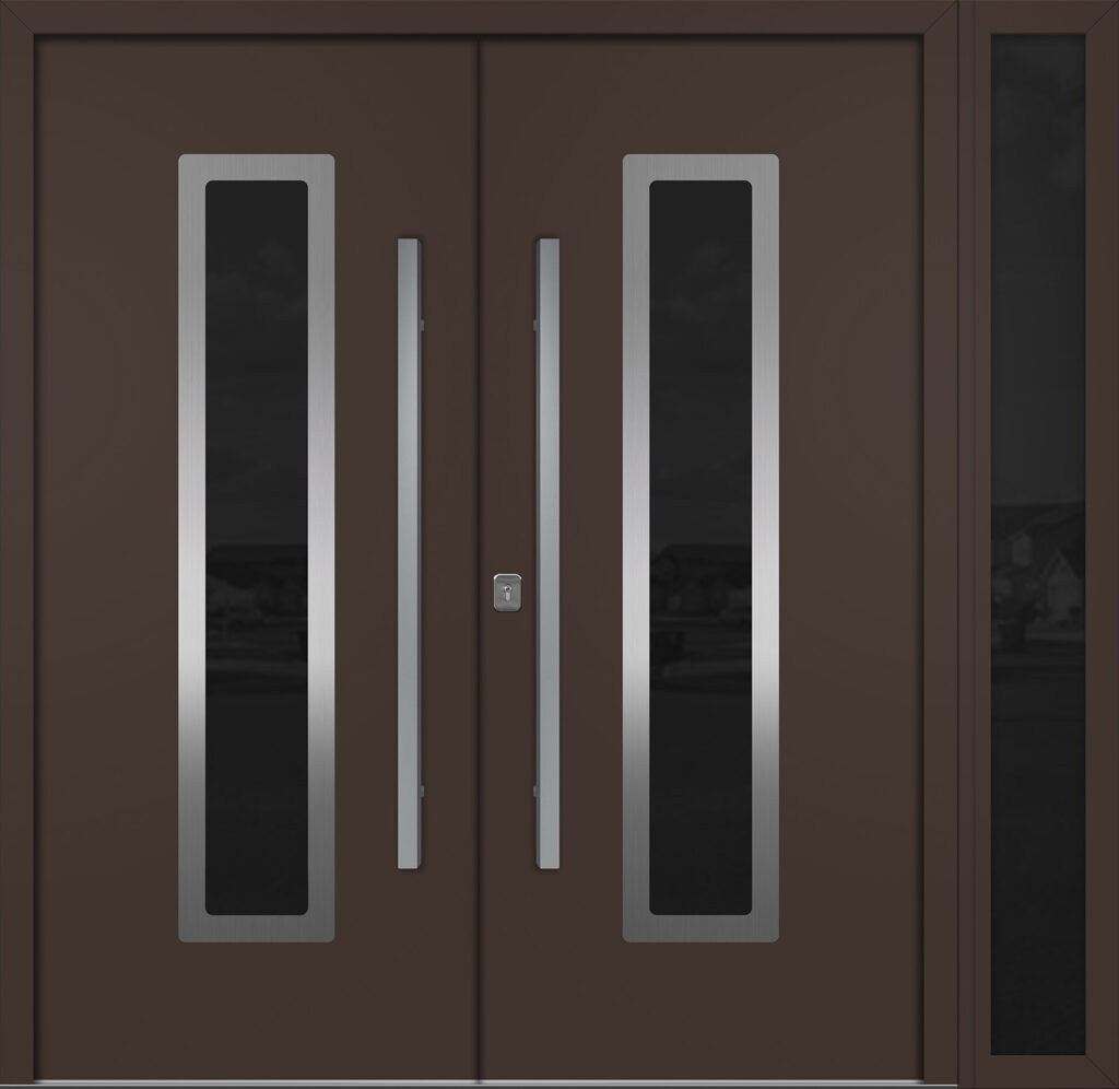 Nova Inox S1 Brown Modern Exterior Double Door w Left Sidelight Right-in