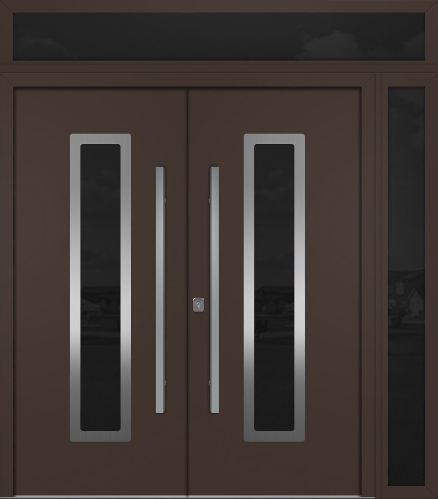 Nova Inox S1 Brown Modern Exterior Double Door w Right Sidelight & Transom Right-in