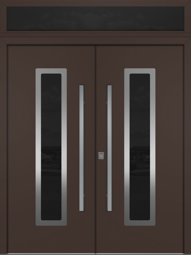 Nova Inox S1 Brown Modern Exterior Double Door w Transom Right-in