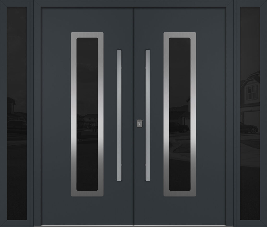Nova Inox S1 Gray Modern Exterior Double Door w Double Sidelight Right-in
