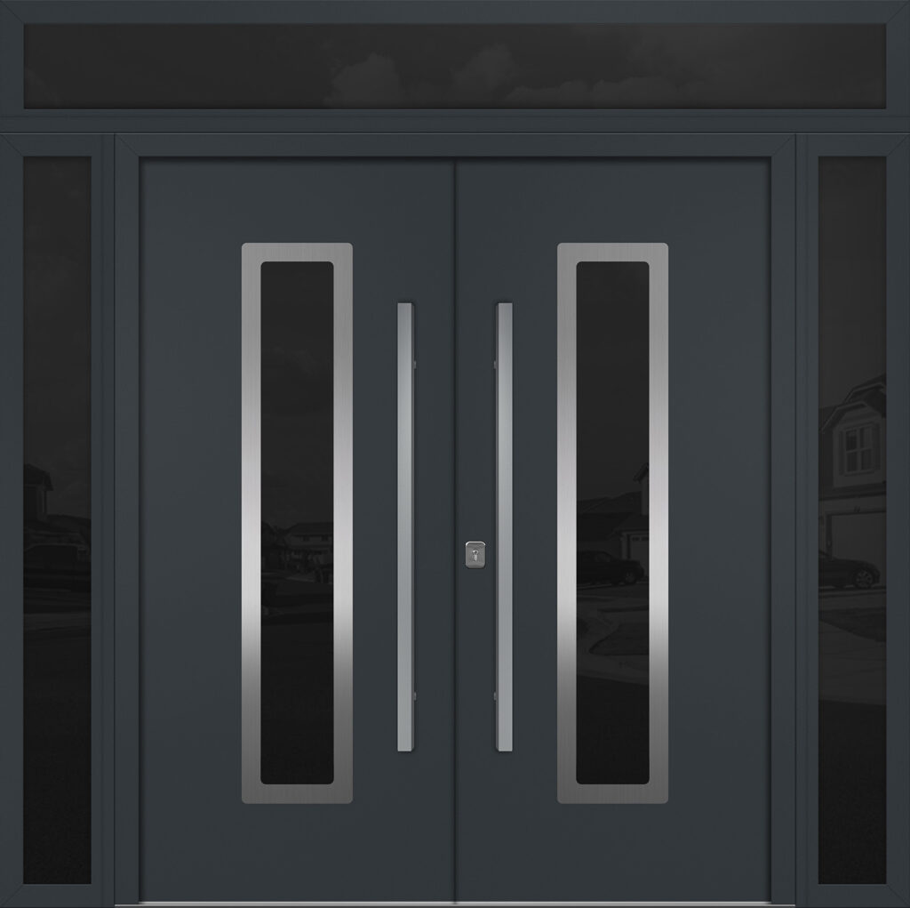 Nova Inox S1 Gray Modern Exterior Double Door w Double Sidelight & Transom Right-in