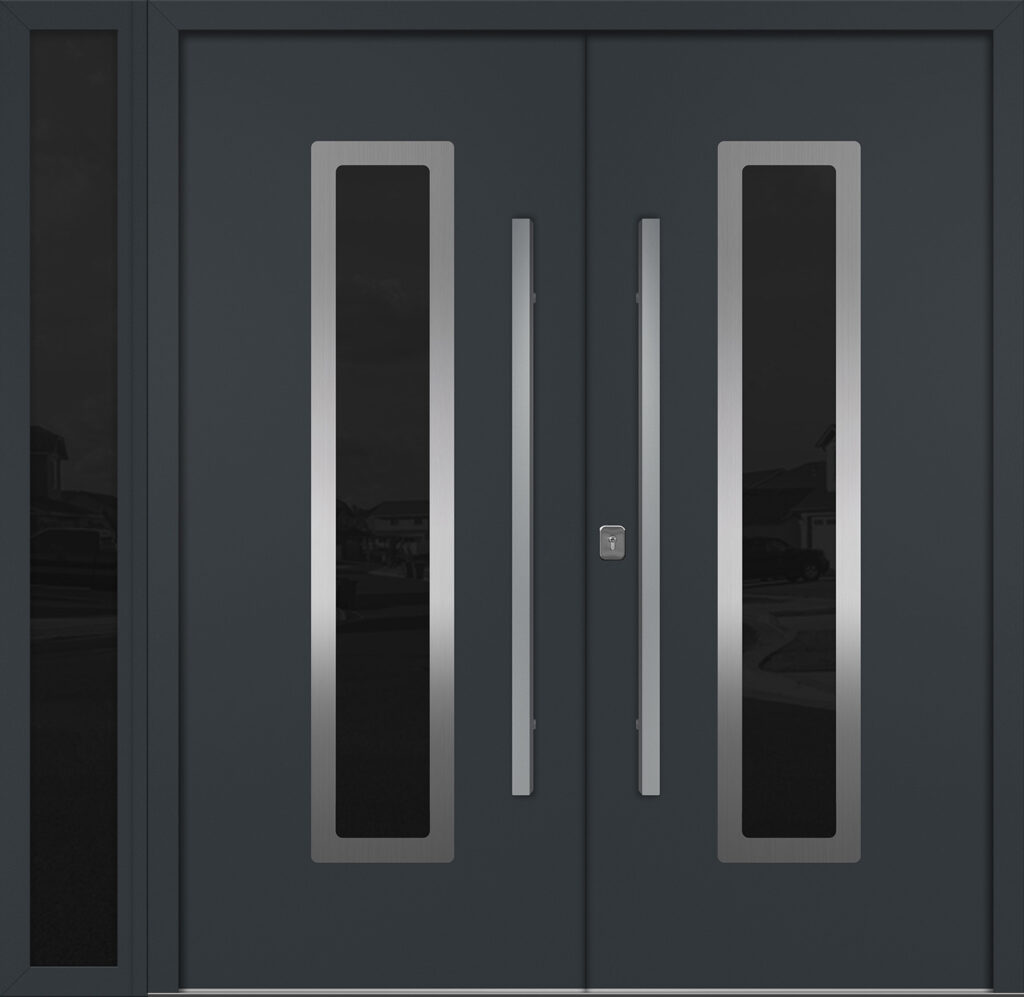 Nova Inox S1 Gray Modern Exterior Double Door w Right Sidelight Right-in