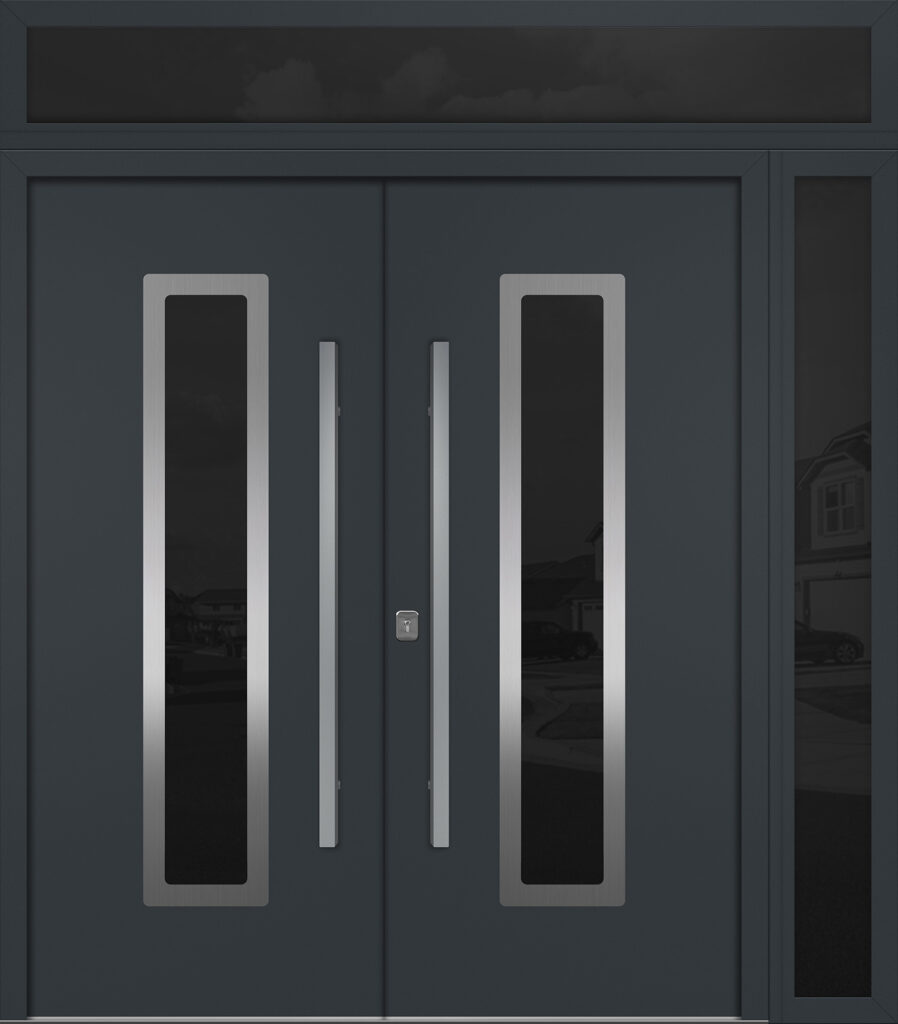 Nova Inox S1 Gray Modern Exterior Double Door w Right Sidelight & Transom Right-in