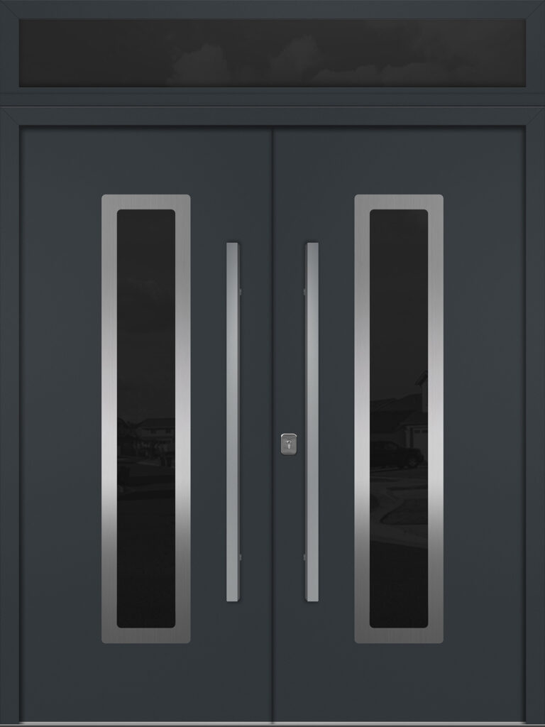 Nova Inox S1 Gray Modern Exterior Double Door w Transom Right-in