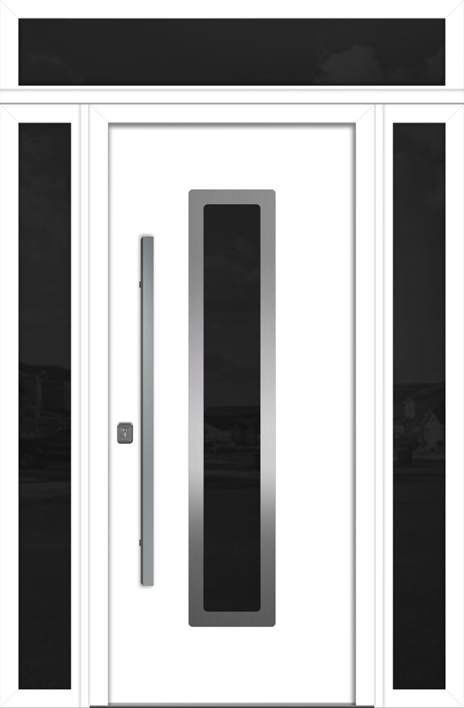 Nova Inox S1 White Modern Exterior Door w Double Sidelight & Transom Right-in
