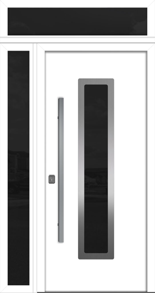 Nova Inox S1 White Modern Exterior Door w Left Sidelight & Transom Right-in