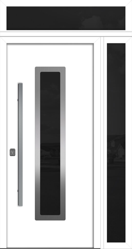 Nova Inox S1 White Modern Exterior Door w Right Sidelight & Transom Right-in