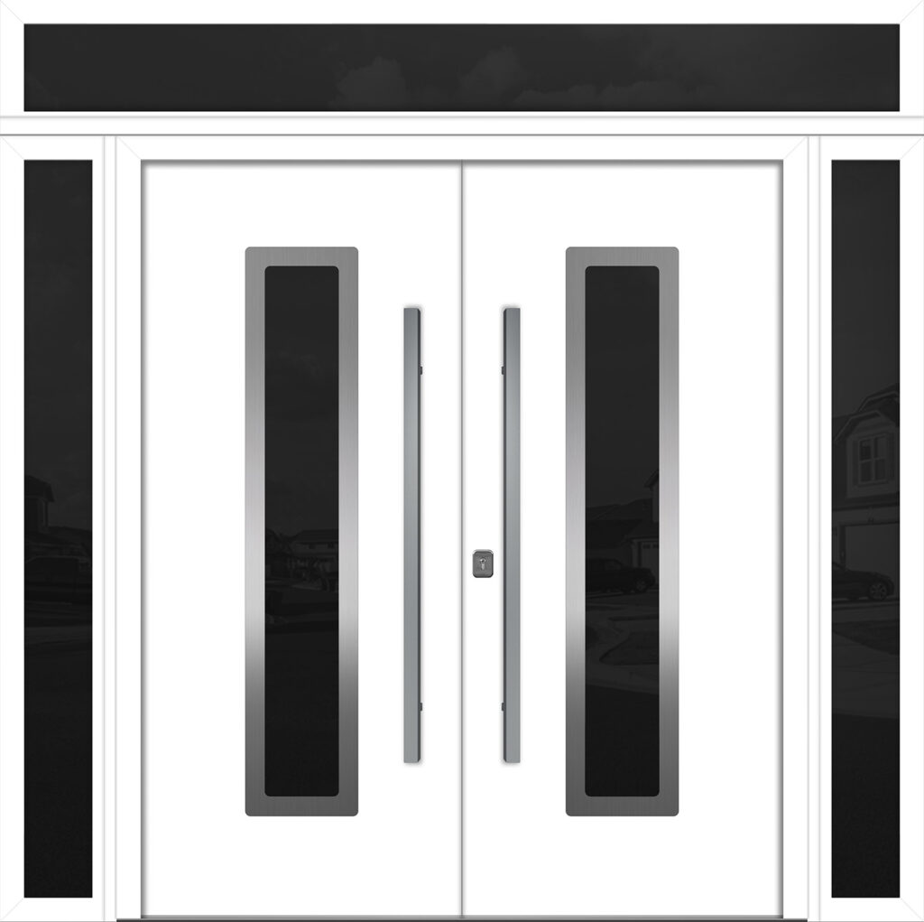 Nova Inox S1 White Modern Exterior Double Door w Double Sidelight & Transom Right-in