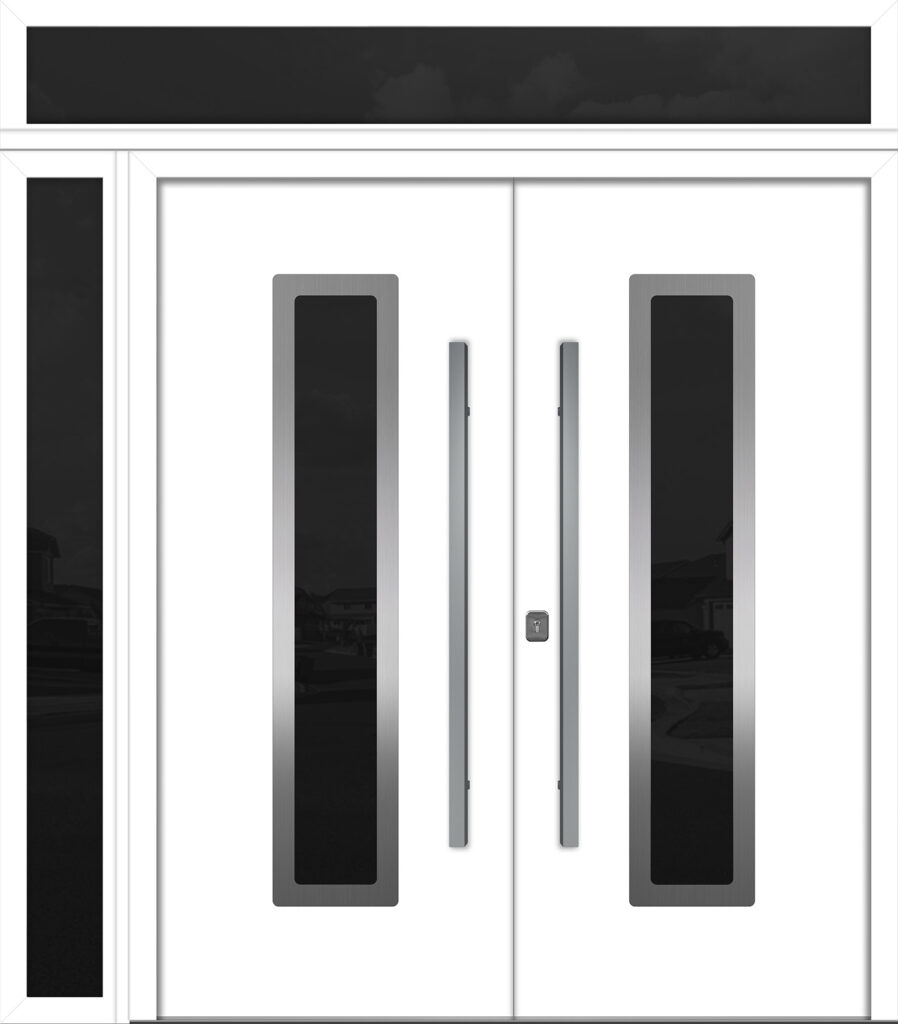 Nova Inox S1 White Modern Exterior Double Door w Left Sidelight & Transom Right-in