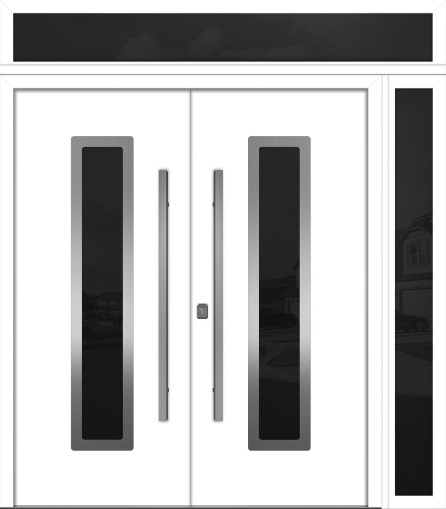 Nova Inox S1 White Modern Exterior Double Door w Right Sidelight & Transom Right-in