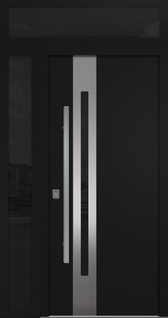 Nova Inox S2 Black Modern Exterior Door w Left Sidelight & Transom Right-in