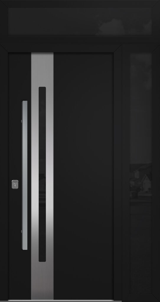 Nova Inox S2 Black Modern Exterior Door w Right Sidelight & Transom Right-in