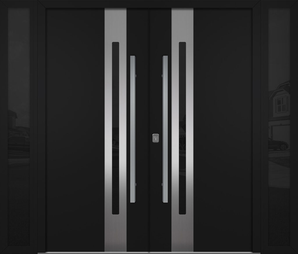 Nova Inox S2 Black Modern Exterior Double Door w Double Sidelight Right-in