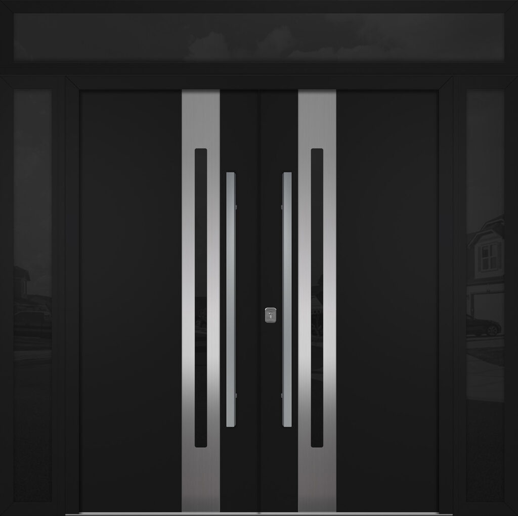 Nova Inox S2 Black Modern Exterior Double Door w Double Sidelight & Transom Right-in