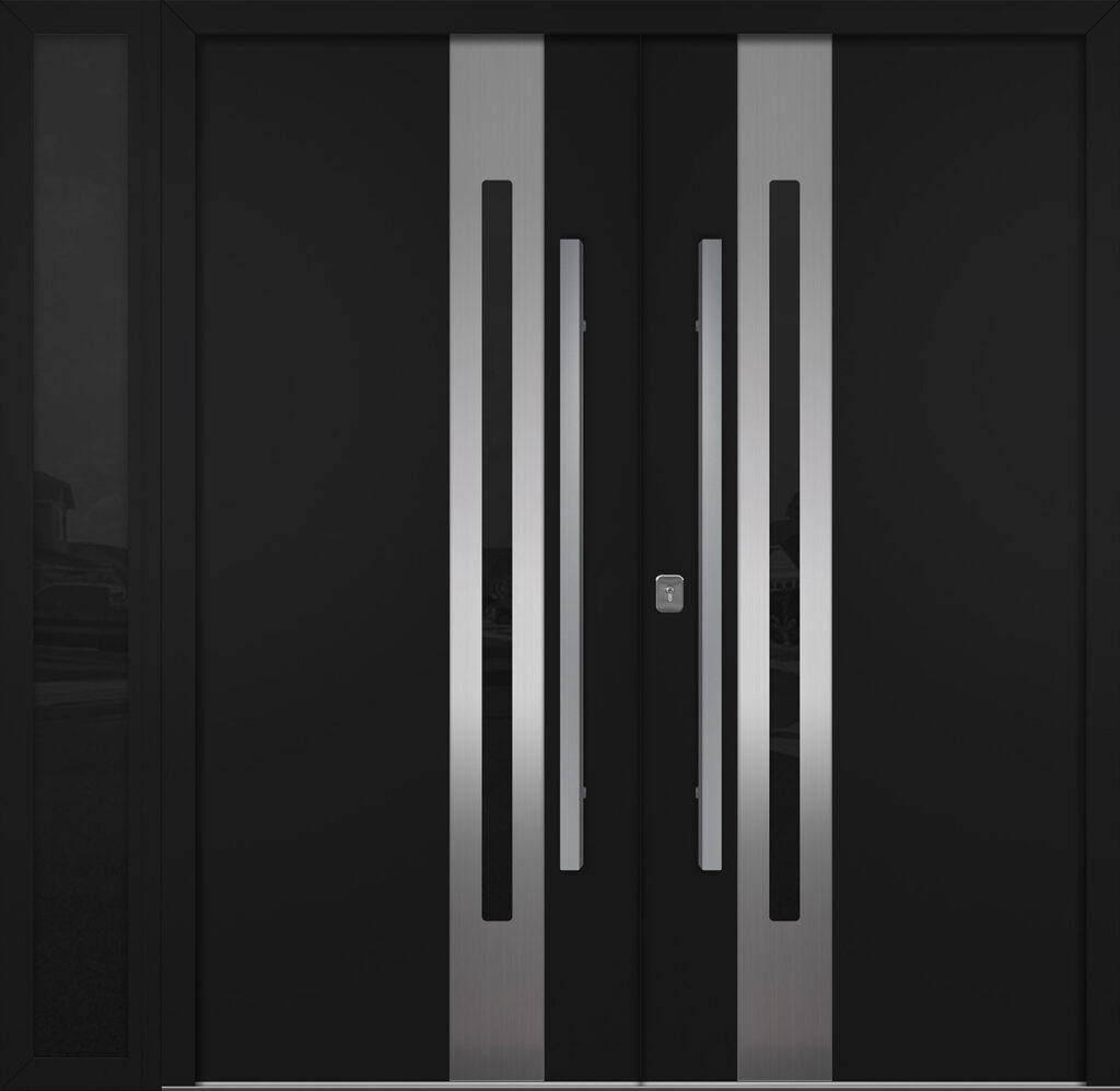 Nova Inox S2 Black Modern Exterior Double Door w Left Sidelight Right-in