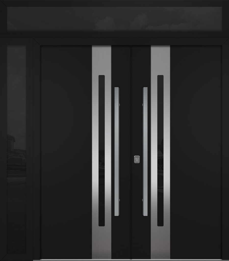 Nova Inox S2 Black Modern Exterior Double Door w Left Sidelight & Transom Right-in