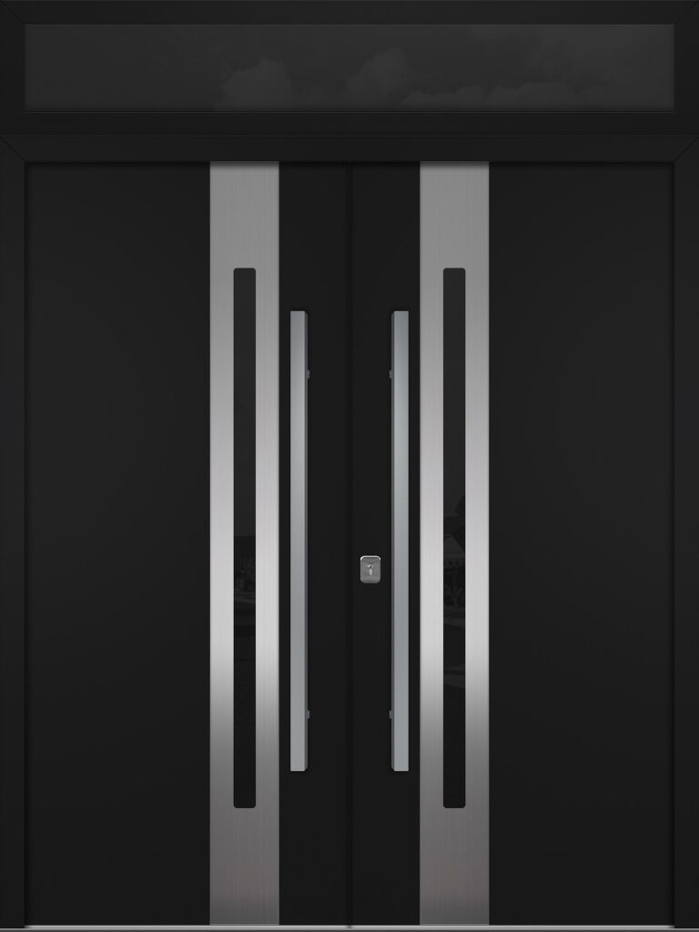 Nova Inox S2 Black Modern Exterior Double Door w Transom Right-in