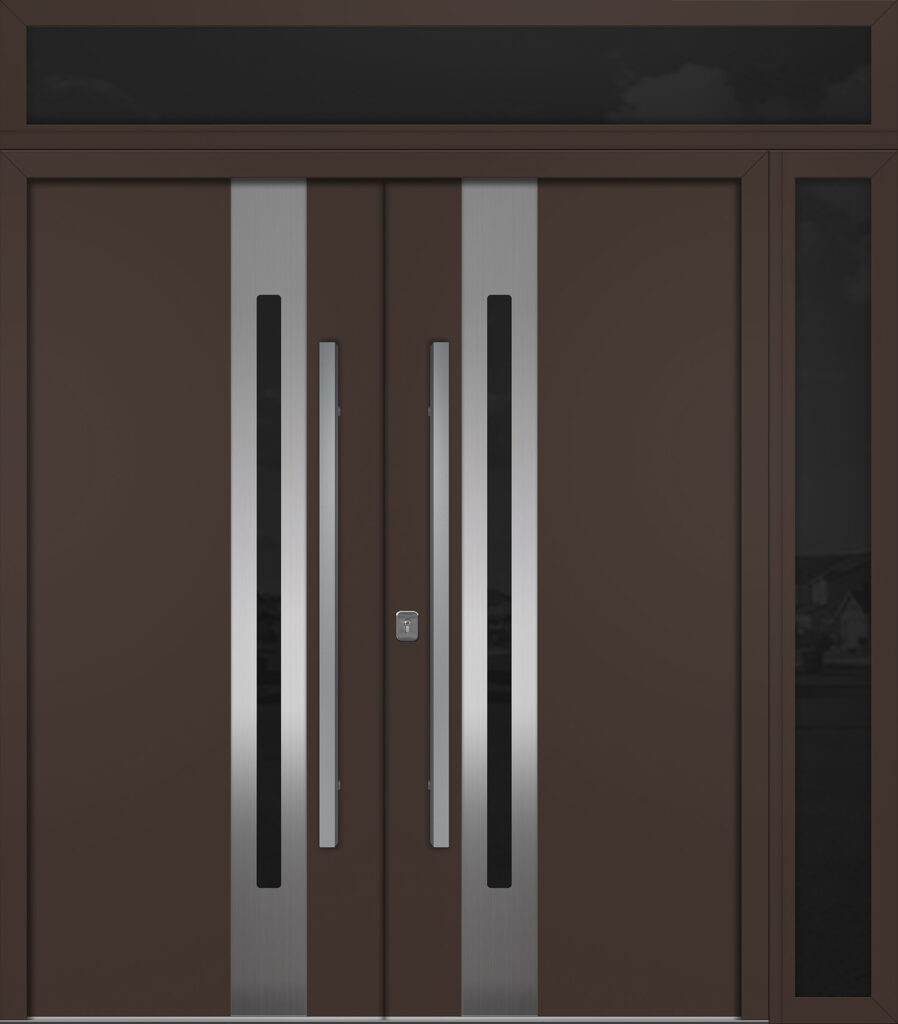 Nova Inox S2 Brown Modern Exterior Double Door w Right Sidelight & Transom Right-in
