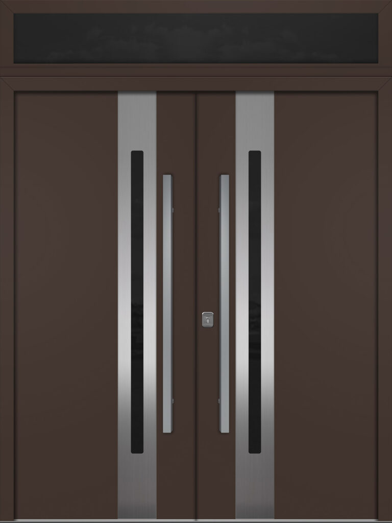 Nova Inox S2 Brown Modern Exterior Double Door w Transom Right-in