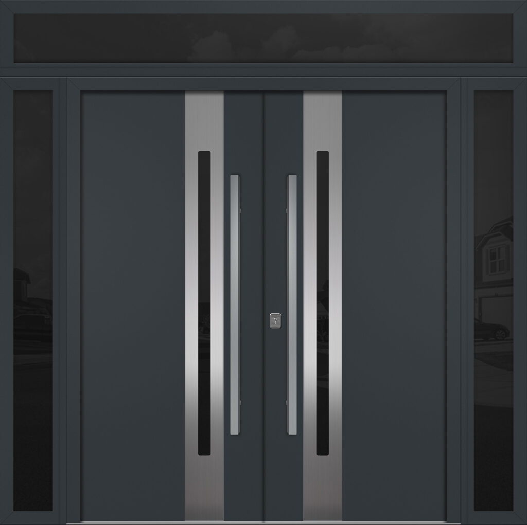 Nova Inox S2 Gray Modern Exterior Double Door w Double Sidelight & Transom Right-in