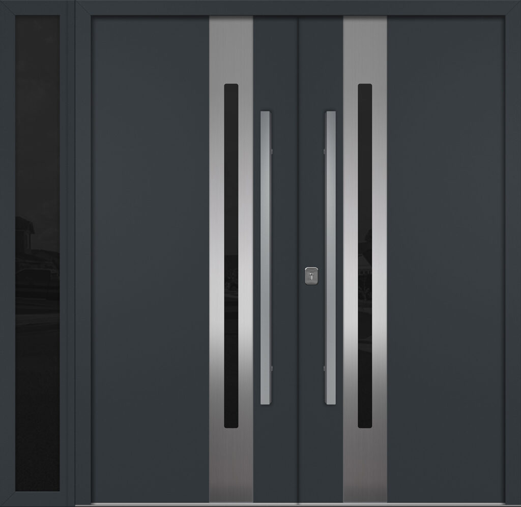 Nova Inox S2 Gray Modern Exterior Double Door w Left Sidelight Right-in