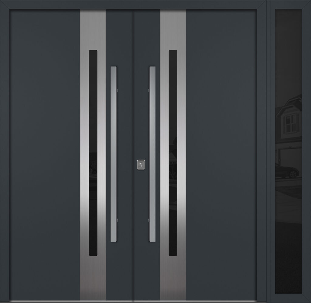 Nova Inox S2 Gray Modern Exterior Double Door w Right Sidelight Right-in