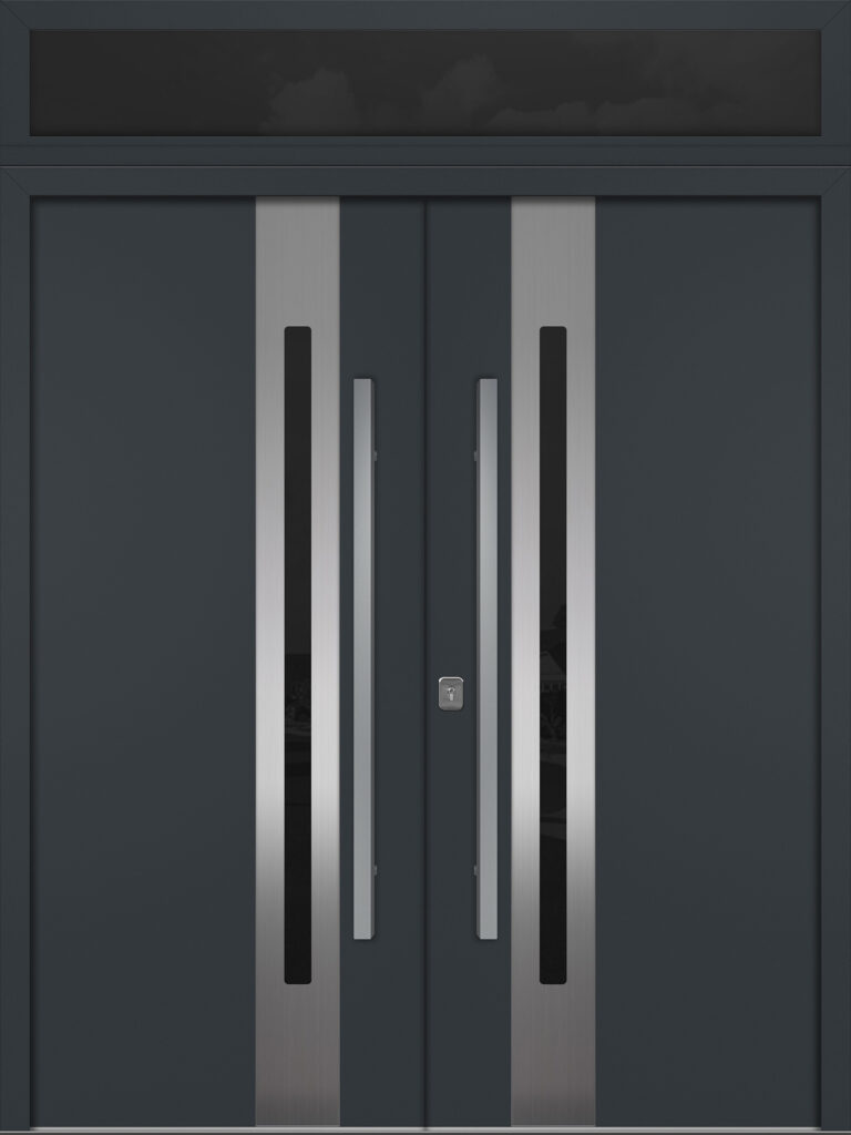 Nova Inox S2 Gray Modern Exterior Double Door w Transom Right-in