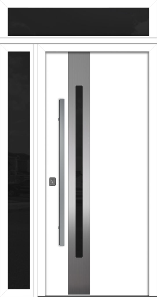Nova Inox S2 White Modern Exterior Door w Left Sidelight & Transom Right-in