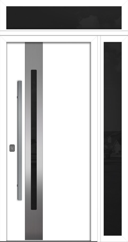 Nova Inox S2 White Modern Exterior Door w Right Sidelight & Transom Right-in