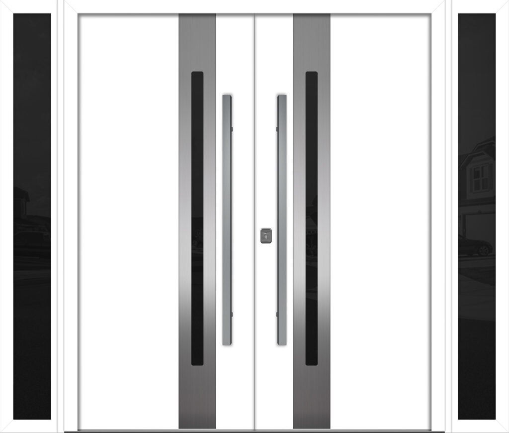 Nova Inox S2 White Modern Exterior Double Door w Double Sidelight Right-in