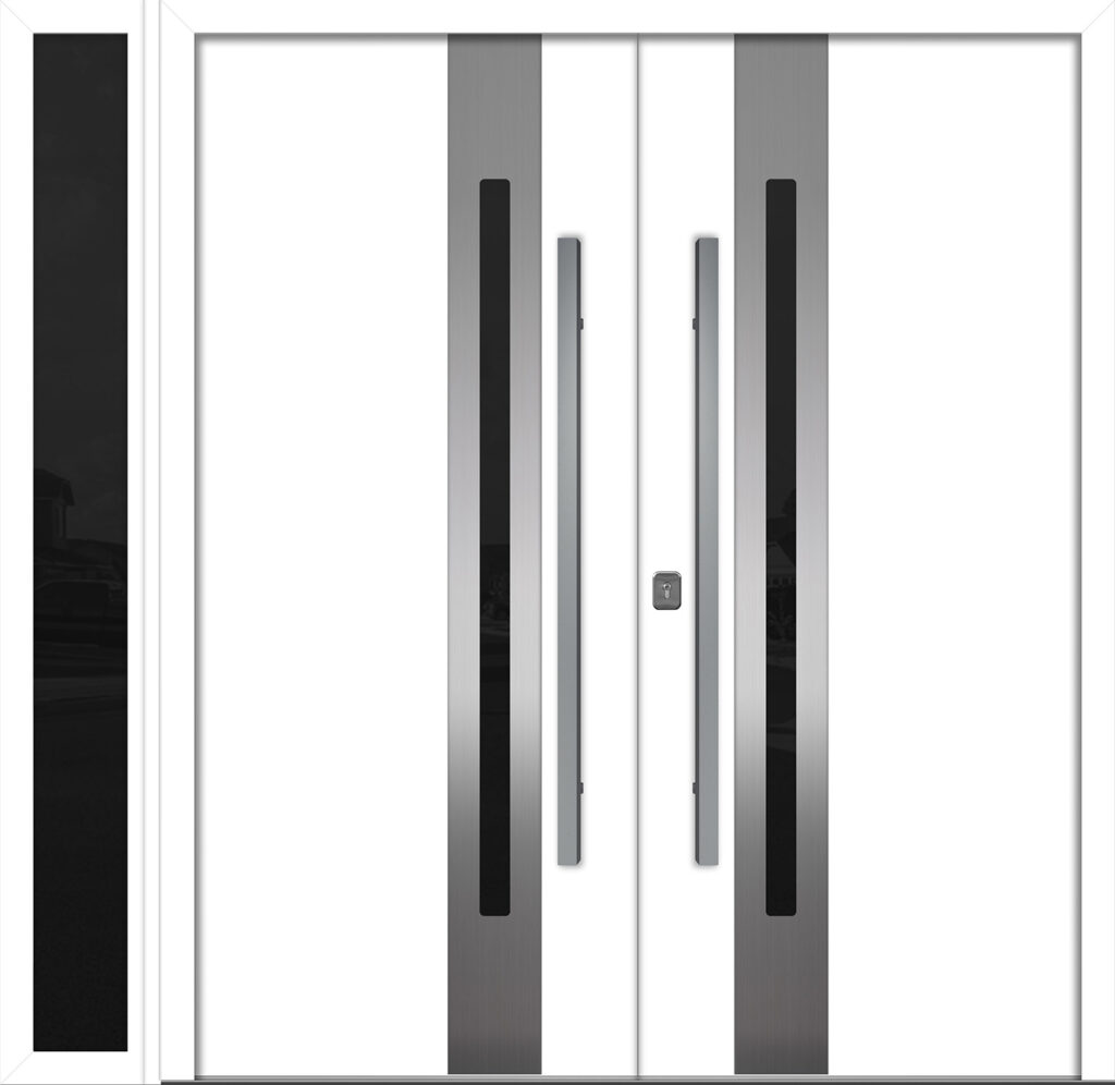 Nova Inox S2 White Modern Exterior Double Door w Left Sidelight Right-in