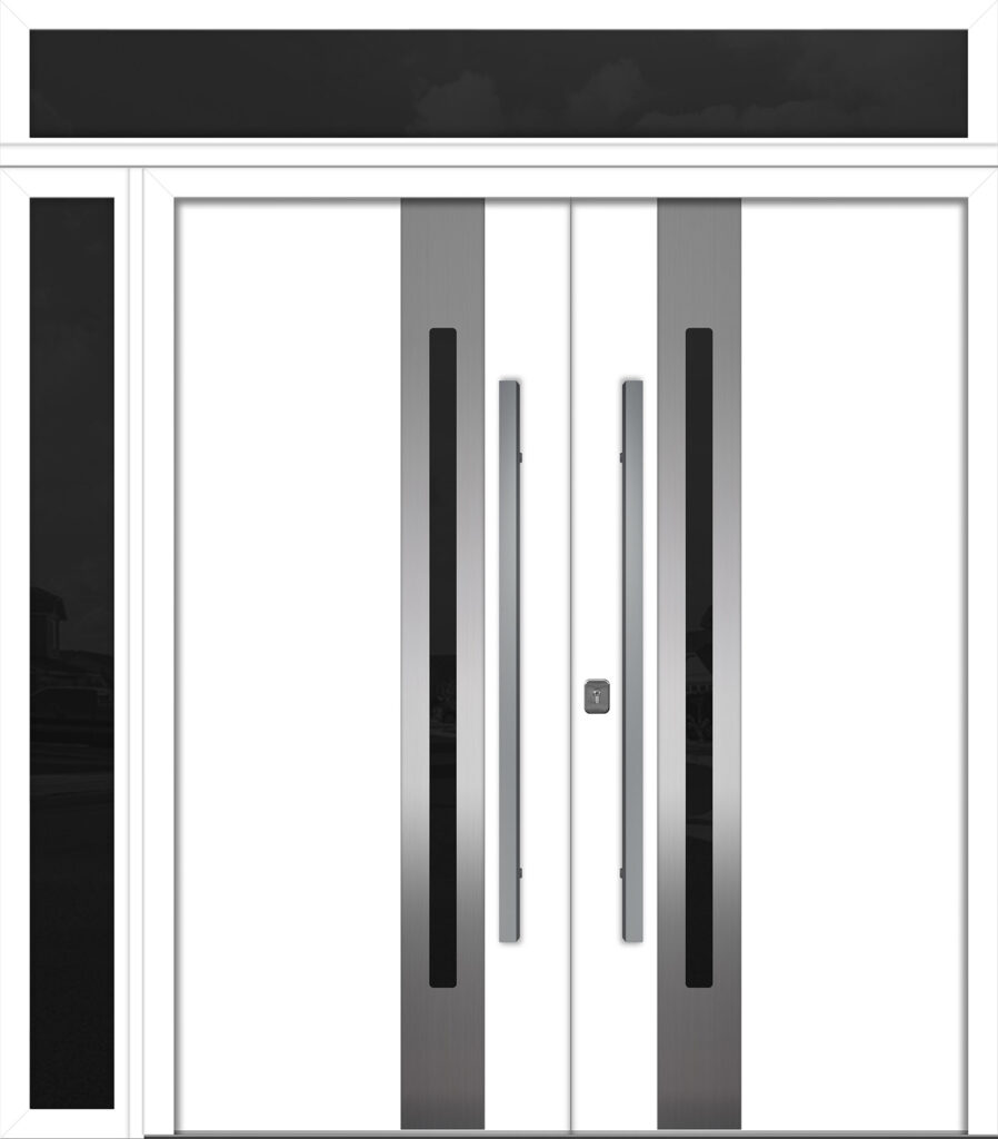 Nova Inox S2 White Modern Exterior Double Door w Left Sidelight & Transom Right-in