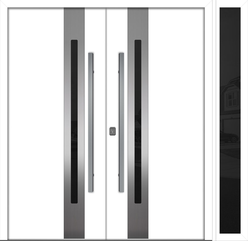 Nova Inox S2 White Modern Exterior Double Door w Right Sidelight Right-in