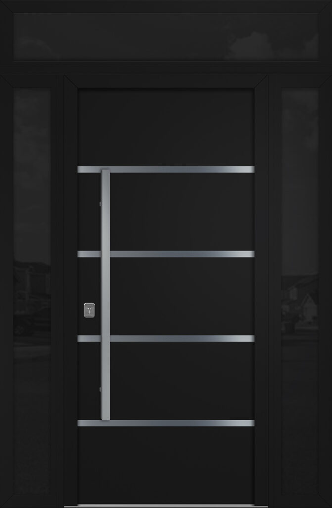 Nova Inox S3 Black Modern Exterior Door w Double Sidelight & Transom Right-in