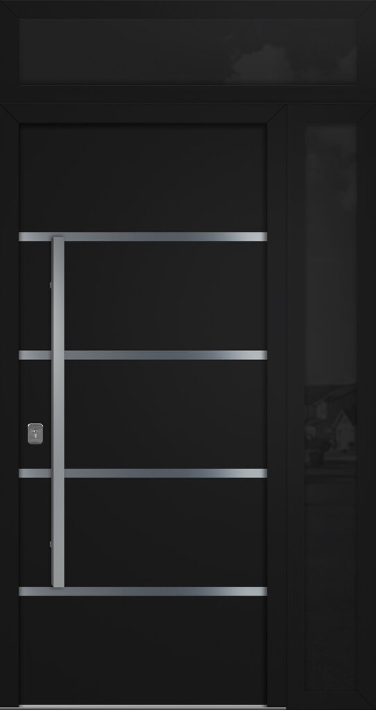 Nova Inox S3 Black Modern Exterior Door w Right Sidelight & Transom Right -in