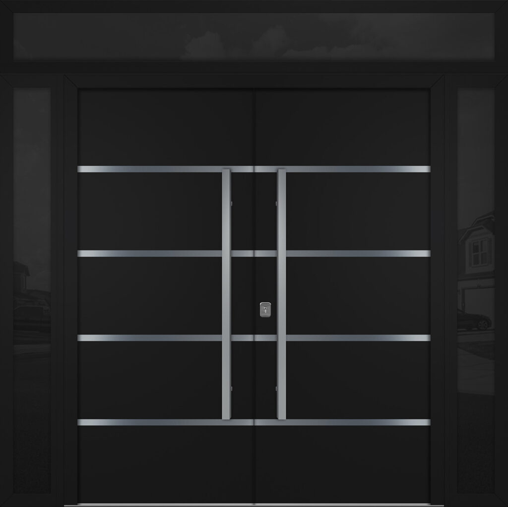 Nova Inox S3 Black Modern Exterior Double Door w Double Sidelight & Transom Right-in